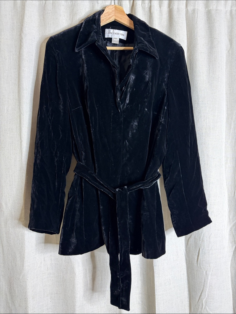 Jones New York Black Velvet Belted Jacket